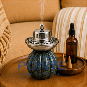 Handcrafted Marble <b>Bakhoor</b> Burner with Decorative Brass Lid Elegant <b>Oud</b> & Loban Incense Holder for Home Decor Meditation - Product Image 4