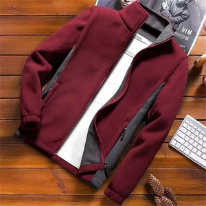 Custom Color Block Polar Fleece Jacket Men Wine Red Blue Black Contrast Panel <b>Stand</b> Collar Full Zip Up Warm Outdoor Coat - Product Image 4