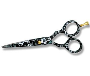 Ciseaux de coiffure professionnels pour salon, ensemble de ciseaux à effiler, lames en acier inoxydable, pour droitiers, motif floral noir, légers, à lame creuse - Product Image 3