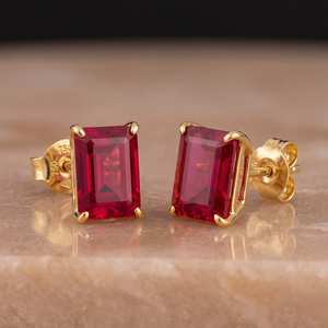 925 Sterling <b>Silver</b> 18K Gold Vermeil 6x8mm Rectangle Ruby Gemstone Baguette <b>Stud</b> Earring Natural Stone Jewelry Gift for Mother - Product Image 1