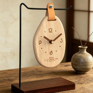 Horloge de bureau ovale en bois de haute qualité, mouvement à quartz, fonctionne à piles, design minimaliste - Product Image 1
