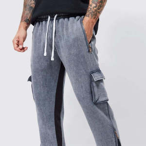Custom Men's <b>Tech</b> Cargo Joggers Vintage <b>Washed</b> French Terry Multi Pocket Utility Sweatpants Zip Hem Streetwear - Product Image 4
