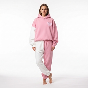 Conjunto deportivo personalizado de dos tonos para mujer, de algodón y felpa, transpirable, de dos piezas, con sudadera holgada y pantalones tipo jogger. - Product Image 5