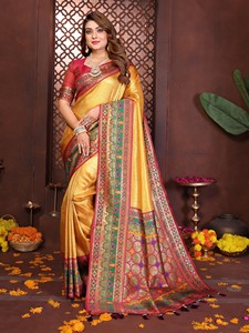 Banarasi <b>Tissue</b> Silk Saree-Traditional <b>Wedding</b> Diwali & Party Wear Quick Dry - Product Image 5