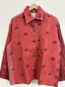 Blazer Rojo Estampado de Algodón con Cuello Vuelto, Manga Larga, Cierre de un Botón, Estilo Primavera, Chaqueta para Mujer - Product Image 6