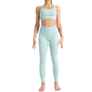 Geometric <b>Mesh</b> Yoga Set High Waist Full Length Leggings With Long Sleeve <b>Crop</b> <b>Top</b> Crew Neck Seamless Four-Way Stretch - Product Image 4