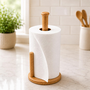 Support de rouleau de papier en bois moderne, support de rouleau de papier en bois sur pied, porte-serviettes en papier de cuisine autoportant - Product Image 4