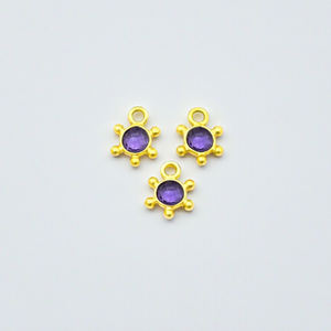 Pendentif Breloque Améthyste Plaqué Or en Argent Sterling 925, Fournitures de Bijoux Artisanaux en Pierres Précieuses pour Colliers et Bracelets - Product Image 1