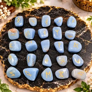 Juego de Runas de Angelita Natural |   25 Piedras Rúnicas Nórdicas Grandes |   Kit de Adivinación Elder Futhark - Product Image 2