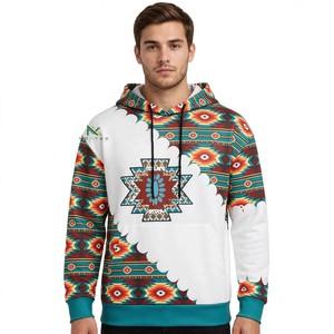 <b>Men</b> <b>White</b> Base Southwestern Aztec Geometric Print <b>Hoodie</b> Colorful Tribal Pattern Cloud Design Cotton Fleece Casual Winter Tops - Product Image 1