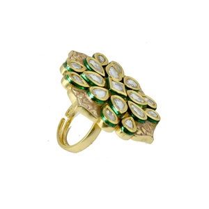 22K Gold Plated Pink Meenakari Kundan <b>Ring</b> Handcrafted Brass Indian Ethnic Statement <b>Ring</b> Bridal Wedding Jewelry - Product Image 2