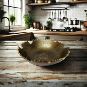 Western Gold Pedestal Bowl for Cast Aluminium Footed Handmade Non-Toxic Oval Polished Fruit Bowls Dinnerware <b>Plate</b> Dish - Product Image 6