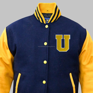 Vente en gros OEM haut de gamme unisexe chenille brodée bleu jaune laine personnalisable veste universitaire Letterman pour collège de baseball - Product Image 2