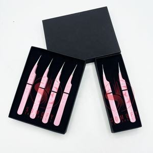 Pinzas de pestañas de acero inoxidable con etiqueta privada sostenibles personalizadas, punta de volumen de fibra con agarre de corazón Rosa famoso de alta calidad - Product Image 3