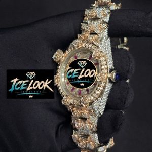 ICE LOOK นาฬิกาข้อมือสแตนเลสสตีลสุดหรูสำหรับผู้หญิง หน้าปัดทรงกลมขนาด 38 มม. ระบบควอตซ์แบบอนาล็อก พร้อมคริสตัลแซฟไฟร์และตัวล็อคแบบพับได้ - Product Image 2