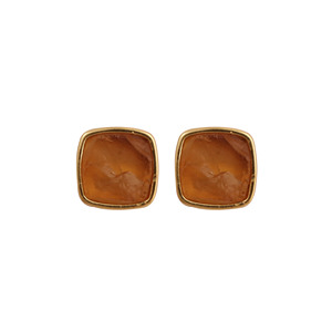 Boucles d'oreilles clous carrées en citrine plaquées or - Pierre précieuse taille coussin brute - Bijoux faits à la main chics pour le quotidien - Cadeau pour femme R - Product Image 4
