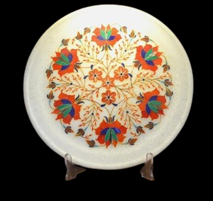 Assiette de service décorative en marbre faite à la main, motif floral incrusté, art Pietra Dura, pierre de luxe pour la décoration intérieure, héritage d'Agra - Product Image 3
