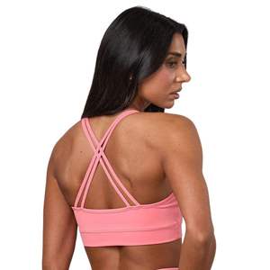 Custom Logo <b>Pink</b> Ruched V Neck Sports Bra Women High Support Padded Gym Athletic Fitness <b>Crop</b> <b>Top</b> Activewear Wholesale - Product Image 4