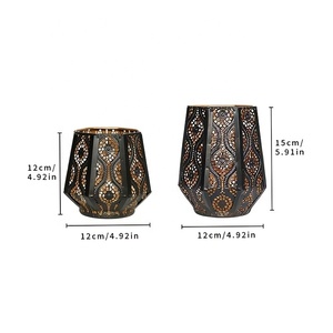 Modern Black Metal Moroccan Lantern Set with Intricate Openwork Pattern Decorative <b>Candle</b> <b>Holders</b> for Home Table Decor - Product Image 4