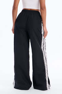 Customizable Womens Wide Leg Lace Panel Track Pants <b>Drawstring</b> Casual Streetwear <b>Trousers</b> OEM Private Label men's pants - Product Image 3