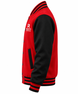 Veste varsity homme rouge et noire, décontractée, boutonnée, couleur unie, polyester et coton, vêtements d'extérieur, vestes de sport pour homme. - Product Image 3