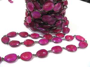 Natural Hot Pink Chalcedony Briolette Faceted Bezel Connector <b>Chain</b> - Product Image 4