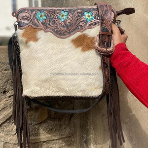 2025 vente en gros sac à main en cuir repoussé véritable peau de vache frange sac à bandoulière sculpture bohème Turquoise fleur sacs à bandoulière pour les femmes - Product Image 4
