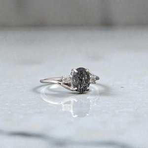 Rutilated <b>Quartz</b> Engagement <b>Ring</b> Oval Silver <b>Ring</b> With Accents Unique Modern Boho Gemstone Jewelry Gift - Product Image 6