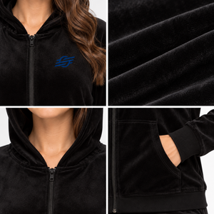 Ensemble de survêtement en velours pour femmes, 2 pièces, jogging, vêtements de sport à capuche, logo personnalisé - Product Image 6