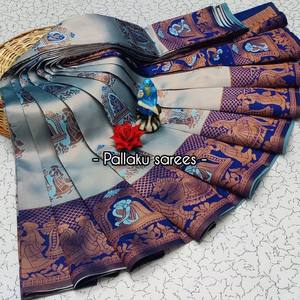 Sari de mariée léger en soie Meena fantaisie avec broderie 3D en Zari or rose et blouse jacquard contrastante, protection solaire, réversible - Product Image 3