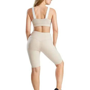 Women's 2-Piece Sports Bra Shorts Set Solid Color Breathable Spandex Knitted <b>High</b> Stretch Above <b>Knee</b> Sporty Workout Activewear - Product Image 2