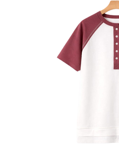 Women White Burgundy Raglan Sleeve Henley T Shirt Cotton Blend Short Sleeve Casual Summer <b>Top</b> Comfortable Lightweight Tee Wear - Product Image 3