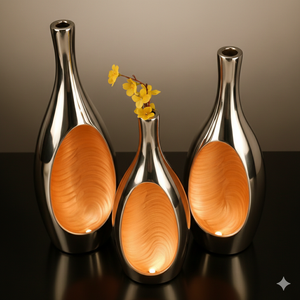 Juego de 3 Jarrones de Flores de Aluminio Fundido Cromado Plateado de Lujo, Forma Irregular Moderna, Hechos a Mano, Decoración de Mesa Portátil, Esmalte Personalizable - Product Image 2