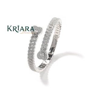 Heart Cut Moissanite 925 <b>Silver</b> Rhodium Plated <b>Bangle</b> Women's Luxury <b>Bracelet</b> Micro Insert Design - Product Image 1