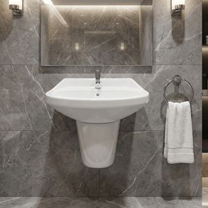 Lavabo de Pared Ecológico Oliva con Pedestal Parcial para Uso en Hospitales y Villas - Product Image 2