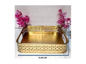 Bandeja metálica, bandeja dorada, bandeja cortada con láser, bandeja para Ramadán, bandeja para Eid, bandeja de decoración árabe, bandeja de lujo, bandeja para hotel - Product Image 3