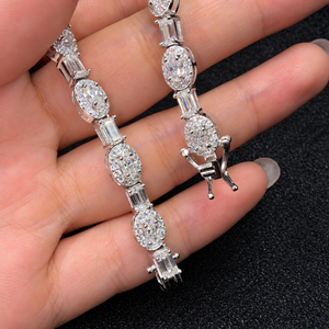 <b>925</b> <b>Silver</b> Lab Grown Diamond Oval Baguette Link <b>Chain</b> Luxury <b>Mens</b> Jewellery - Product Image 3
