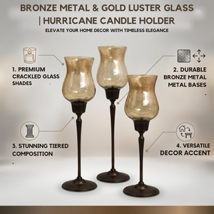 Bronze Metal & Gold Luster Glass | <b>Hurricane</b> <b>Candle</b> Holder | Decorative Votive Stand for Home Table | Wedding Party Decor - Product Image 5