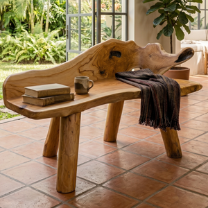 Rustic Teak Root <b>Bench</b> Handcrafted Outdoor Patio Furniture Premium Luxury Home Villa Resort Landscape Setup ARTERRA - Product Image 3
