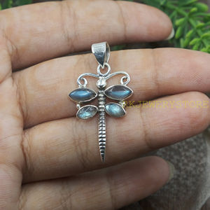 Pendentif Libellule en Labradorite Naturelle, Argent Sterling 925, Fait Main, Bijou Bohème en Forme d'Aile d'Insecte, Cadeau pour Femme, Charme Artisanal - Product Image 5