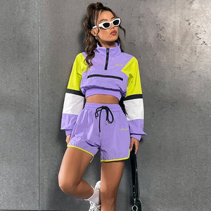 Conjunto de Dos Piezas de Punto Sólido Informal para Mujer de Alta Calidad, Chaqueta Cortavientos y Pantalones Cortos, Chaqueta Cálida 100% Algodón, Venta al por Mayor de Verano - Product Image 4
