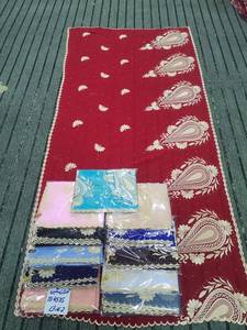 Wholesale Embroidered Chiffon <b>Shawl</b> Cream Teardrop Mango Motif Floral Scalloped Border <b>Women</b> Party Wear Scarf OEM ODM Custom - Product Image 4