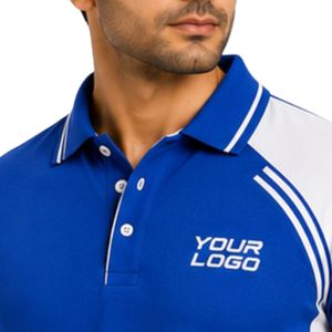 Polo pour homme bleu royal et blanc de qualité supérieure avec design à panneaux contrastés, col, manches, rayures, broderie de logo personnalisé, décontracté, golf - Product Image 6