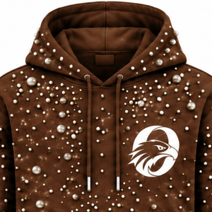Sweat-shirt à capuche unisexe en maille perlée marron chocolat, style streetwear, avec cordon de serrage et poche kangourou, personnalisable - Product Image 3