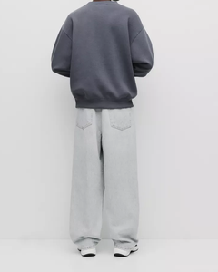 <b>Men's</b> Oversized Long Sleeve O-Neck Sweatshirt Solid Color Casual Knitted 100% Cotton Regular Fit Gray available in various color - Product Image 1