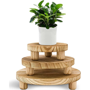 Wooden Round <b>Stool</b> Display Stand Natural Wood Plant Stand Small Round Pedestal Table for Flower Pots Home Decor Living Room - Product Image 1