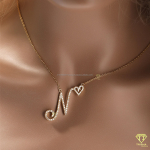 Luxury " S " <b>Letter</b> Pendant Necklace Heart Design Diamond Chain Jewelry For Women - Product Image 5