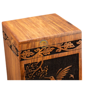 Urne funéraire artisanale Arbre de vie avec oiseau et urne funéraire en bois naturel, boîte à cendres en époxy bleu, souvenir funéraire artistique par AYAANS - Product Image 2