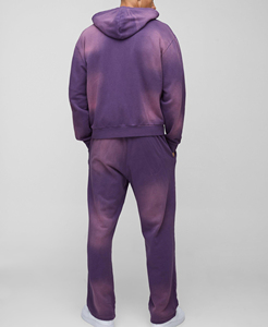 Men's Purple Gradient Hoodie Sweatshirt <b>Set</b> Casual Dip Dye Fleece Tracksuit With Front Logo Print Autumn Wear - Product Image 2