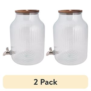 Lot de 2 distributeurs de boissons en plastique à double paroi de 2 gallons avec finition métallique polie, distributeur de boissons moderne pour jus et eau - Product Image 1
